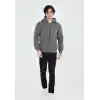 Unisex Tam Fermuarlı Kapşonlu  SweatShirt - Füme