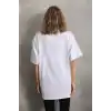 Unisex Taş Desenli Oversize T-Shirt - Beyaz