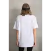Unisex Taş Desenli Oversize T-Shirt - Beyaz