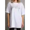 Unisex Taş Desenli Oversize T-Shirt - Beyaz