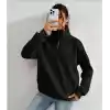 Unisex Uzun Kol Yarım Farmuarlı Yakalı Basic SweatShirt - Siyah