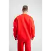 Uzun Kol Bisiklet Yaka Basic SweatShirt - Kırmızı