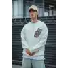 Uzun Kol Bisiklet Yaka Baskılı SweatShirt - Beyaz