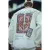Uzun Kol Bisiklet Yaka Baskılı SweatShirt - Beyaz