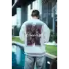 Uzun Kol Bisiklet Yaka Ön ve Arka Baskılı SweatShirt - Beyaz