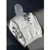 Uzun Kol Kapüşonlu Baskılı SweatShirt - Beyaz