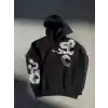 Uzun Kol Kapüşonlu Baskılı SweatShirt - Siyah