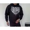 Uzun Kol Kapüşonlu Baskılı SweatShirt - Siyah