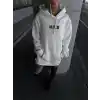 Uzun Kol Kapüşonlu Göğüs Baskılı SweatShirt - Beyaz