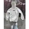 Uzun Kol Kapüşonlu Göğüs Baskılı SweatShirt - Beyaz