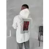 Uzun Kol Kapüşonlu Ön Ve Arka Baskılı SweatShirt - Beyaz