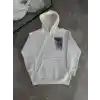Uzun Kol Kapüşonlu Ön Ve Arka Baskılı SweatShirt - Beyaz