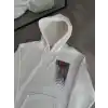 Uzun Kol Kapüşonlu Ön Ve Arka Baskılı SweatShirt - Beyaz