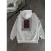 Uzun Kol Kapüşonlu Ön Ve Arka Baskılı SweatShirt - Beyaz