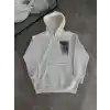 Uzun Kol Kapüşonlu Ön Ve Arka Baskılı SweatShirt - Beyaz