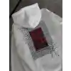 Uzun Kol Kapüşonlu Ön Ve Arka Baskılı SweatShirt - Beyaz