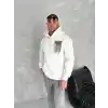 Uzun Kol Kapüşonlu Ön Ve Arka Baskılı SweatShirt - Beyaz