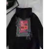 Uzun Kol Kapüşonlu Ön Ve Arka Baskılı SweatShirt - Siyah