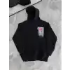 Uzun Kol Kapüşonlu Ön Ve Arka Baskılı SweatShirt - Siyah