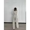 Uzun Kollu Önü İp Büzgülü Crop ve Pantolon İkili Takım - Gri