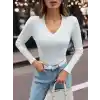 V yaka kaşkorse bluz beyaz w3817