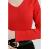 V yaka kaşkorse bluz kırmızı a3699