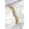 VIP Pirinç Zirkon Taşlı Klasik Zincir Model Gold Renk Kadın Bileklik