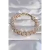 Vip Seri Pirinç Gold Renk Pembe Zirkon Taşlı Kalp Tasarımlı Bileklik