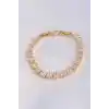 Vip Seri Pirinç Zirkon Taşlı Gold Renk Kare Su Yolu Model Bileklik