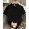 Yakası Düğmeli Yakalı Pike Düz T-Shirt - Siyah