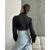 Yanı kemer detaylı crop gömlek siyah s4009