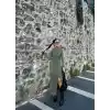 Yırtmaçlı kalın bürümcük uzun elbise Yeşil