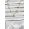 Zirkon Taşlı Kutup Yıldızı Model Pirinç Gold Renk Kadın Kolye