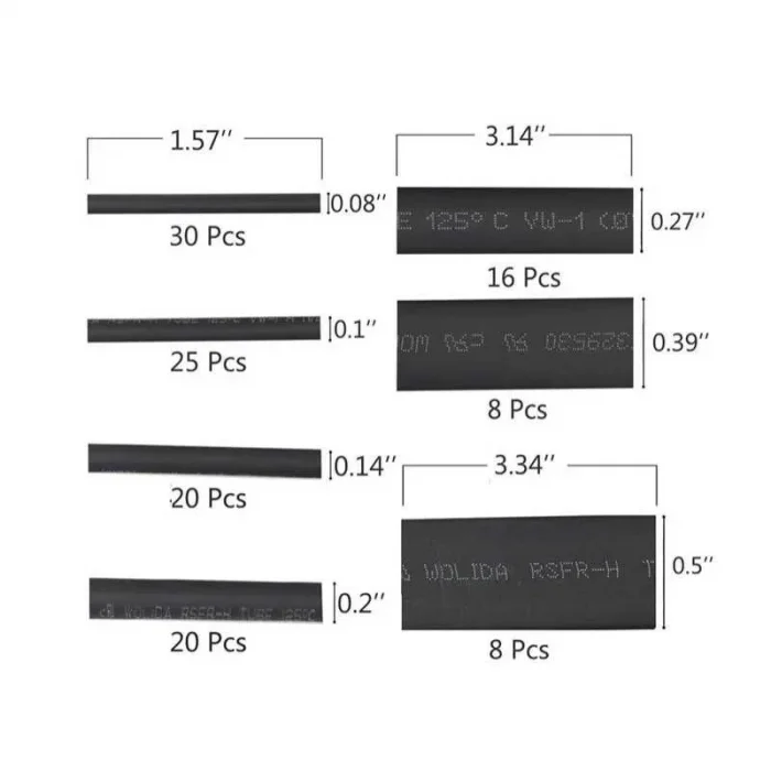 127 Adet Isı Shrink Makaron Seti – Siyah Renk Farklı Boylar