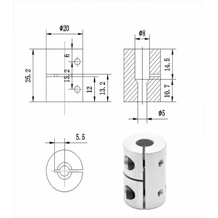 3D Yazıcı 5x8mm Rigid Kaplin - CNC Uyumlu