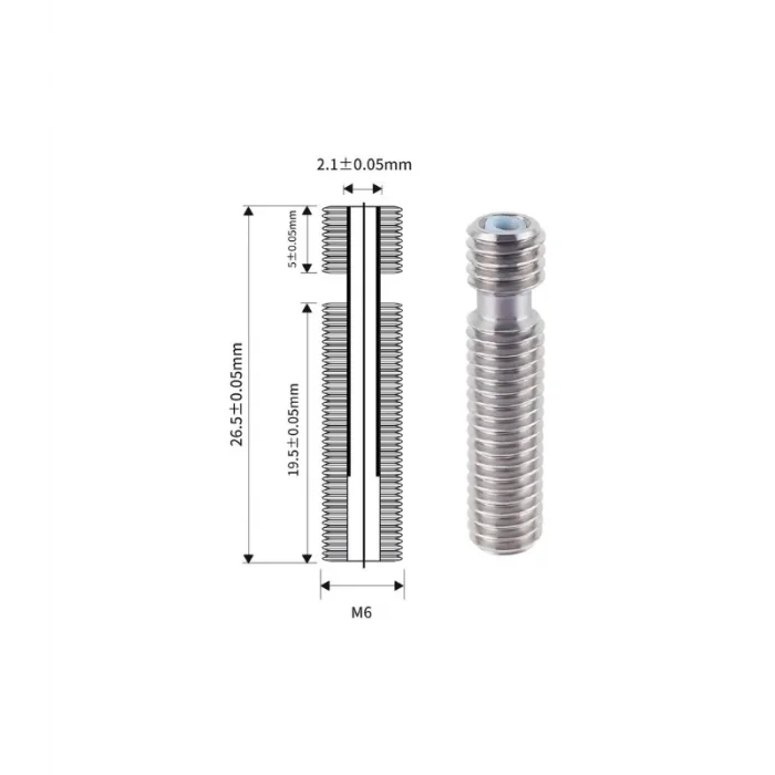 3D Yazıcı M6x26mm Teflonlu Çelik Barel - E3D V5 Uyumlu