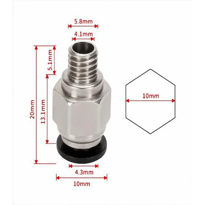 3D Yazıcı PC4-M6 Pnömatik Konnektör-Gümüş