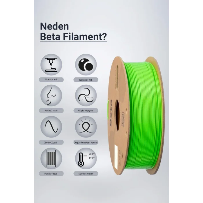 BETA Neon Yeşil PLA+ Filament - 1.75mm - 1 Kg