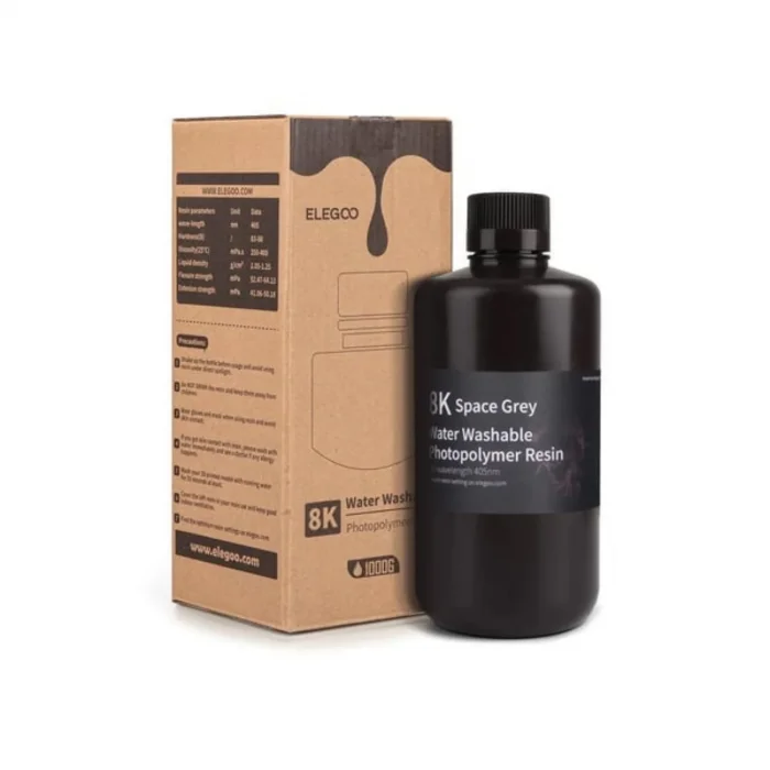 ELEGOO 8K Suda Yıkanabilir Fotopolimer Reçine - Uzay Grisi - 1 Kg