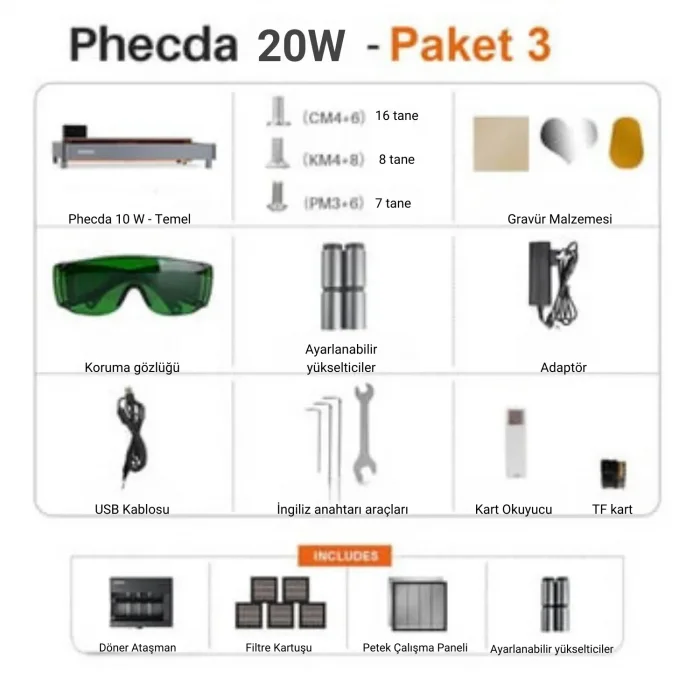 ELEGOO PHECDA Lazer Gravür ve Kesici 20W - Paket 3