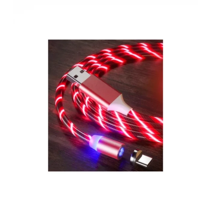Manyetik Uçlu Type-C Şarj Kablosu - 1 Metre - Kırmızı Işıklı