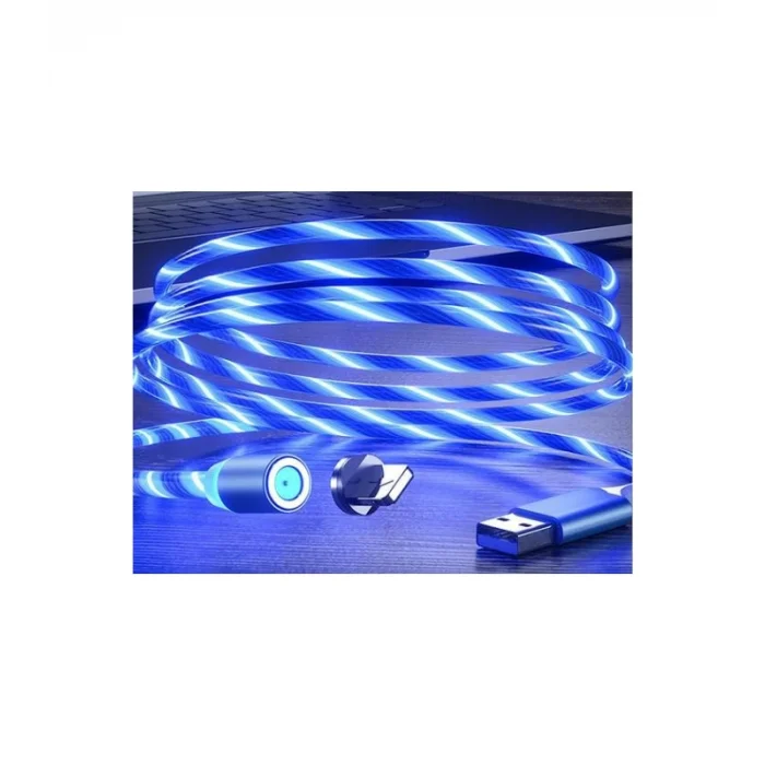 Manyetik Uçlu Type-C Şarj Kablosu - 1 Metre - Mavi Işıklı
