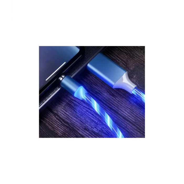 Manyetik Uçlu Type-C Şarj Kablosu - 1 Metre - Mavi Işıklı