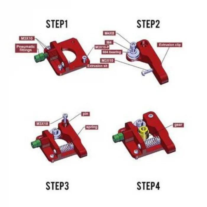 MK8 Alüminyum Extruder Seti - Right Hand(Sağ El Tipi) - Kırmızı
