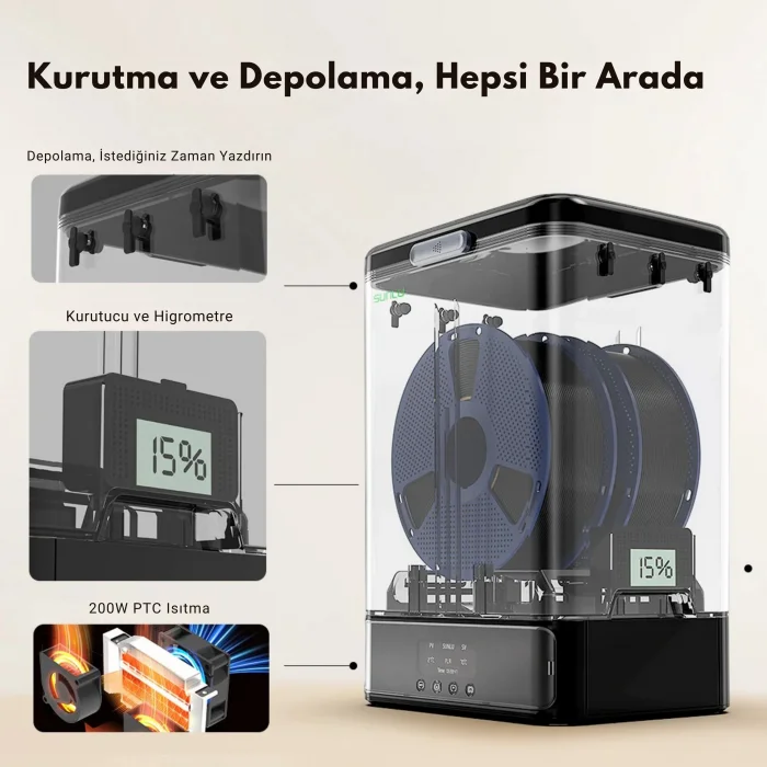 SUNLU FilaDryer SP2 Filament Kurutucu ve Modüler Saklama Kutusu