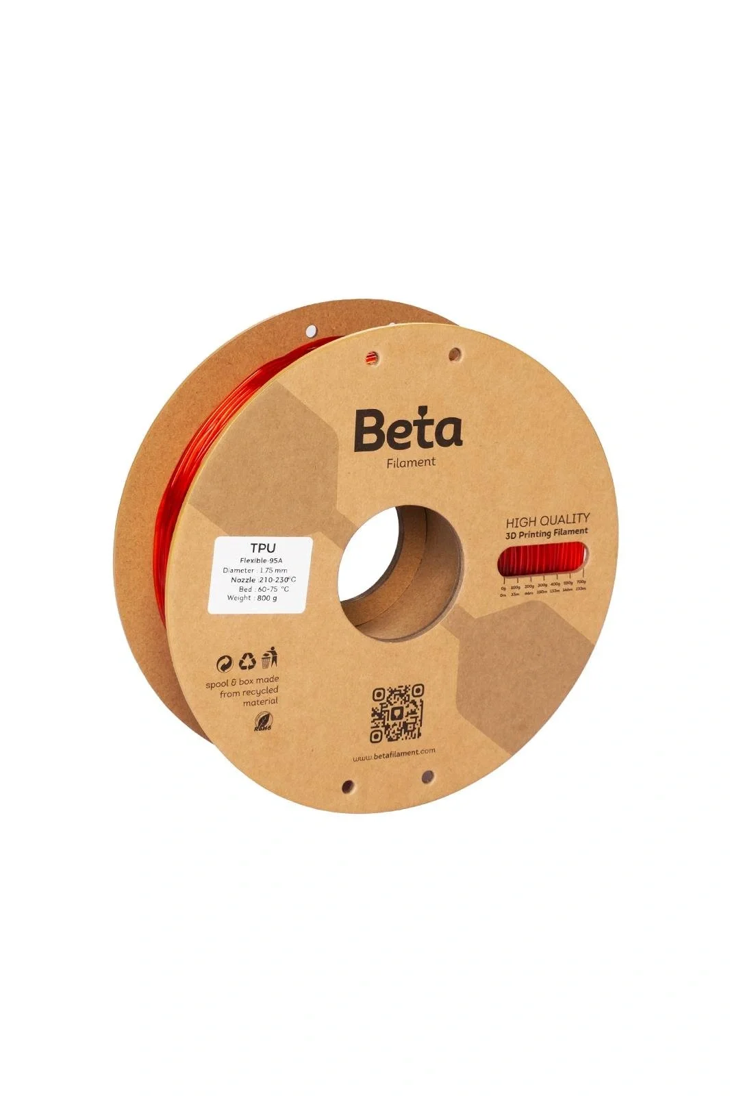 Beta TPU 95A Filament Şeffaf Kırmızı - 1.75mm
