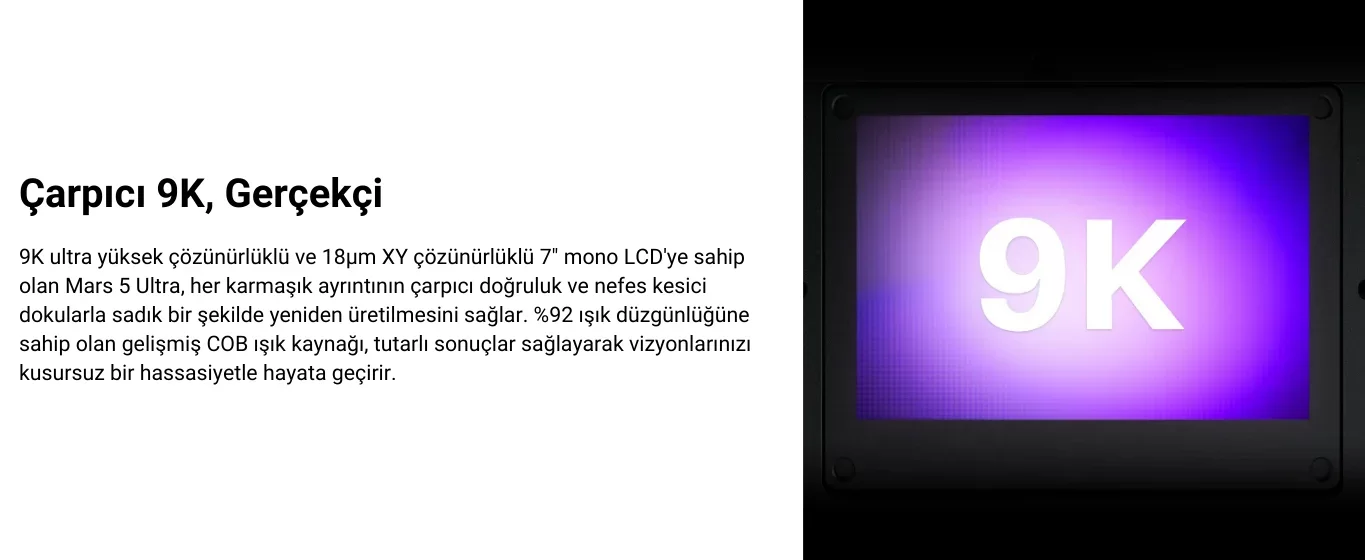 ELEGOO Mars 5 Ultra 9K ultra çözünürlükte detaylı baskı imkanı