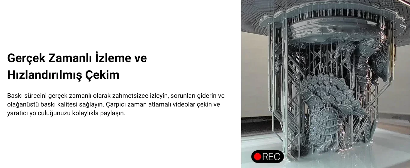 ELEGOO Mars 5 Ultra' da zaman atlamalı videolar ve gerçek zamanlı izleme