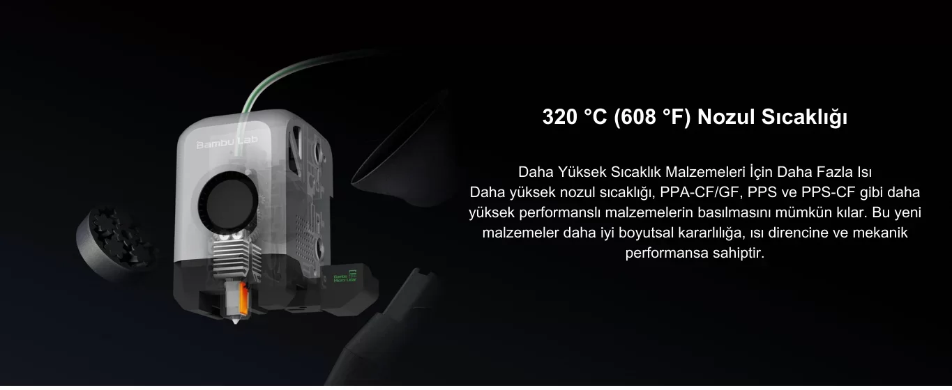 Bambu Lab XE1 Combo 3D Yazıcı - Maksimum Nozzle Sıcaklığı Bambu Lab XE1 Combo 3D Yazıcı Nozzle Sıcaklık Değerleri
