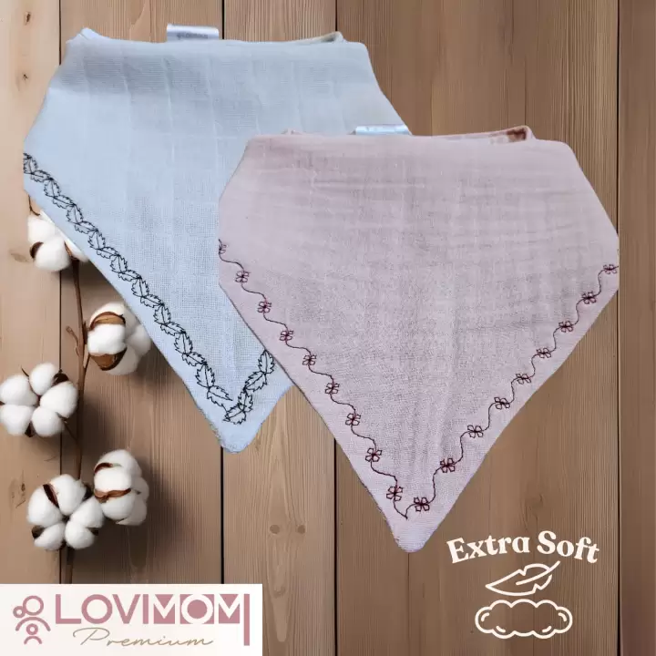 2li Paket Premium %100 Pamuk Ekstra Soft 2 Kat Müslin Bebek Fuları Salya & Mama Önlüğü 3 Çıtçıtlı